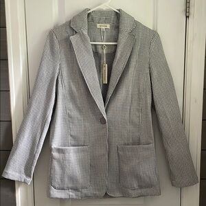 Max Studio Charcoal and White Checkered Grid Pattern Blazer S NWT